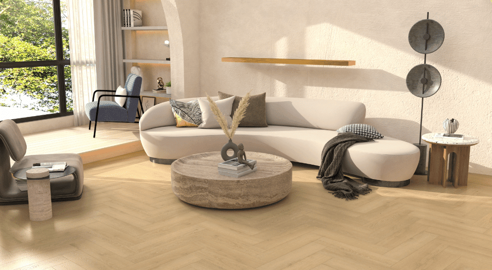 Modern Living Room Herringbone Laminate Flooring