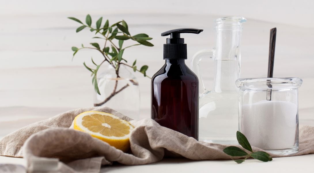 11 Eco-Friendly Natural Cleaning Products Such as Soda, Lemon, Vinegar. the Concept of Zero Waste