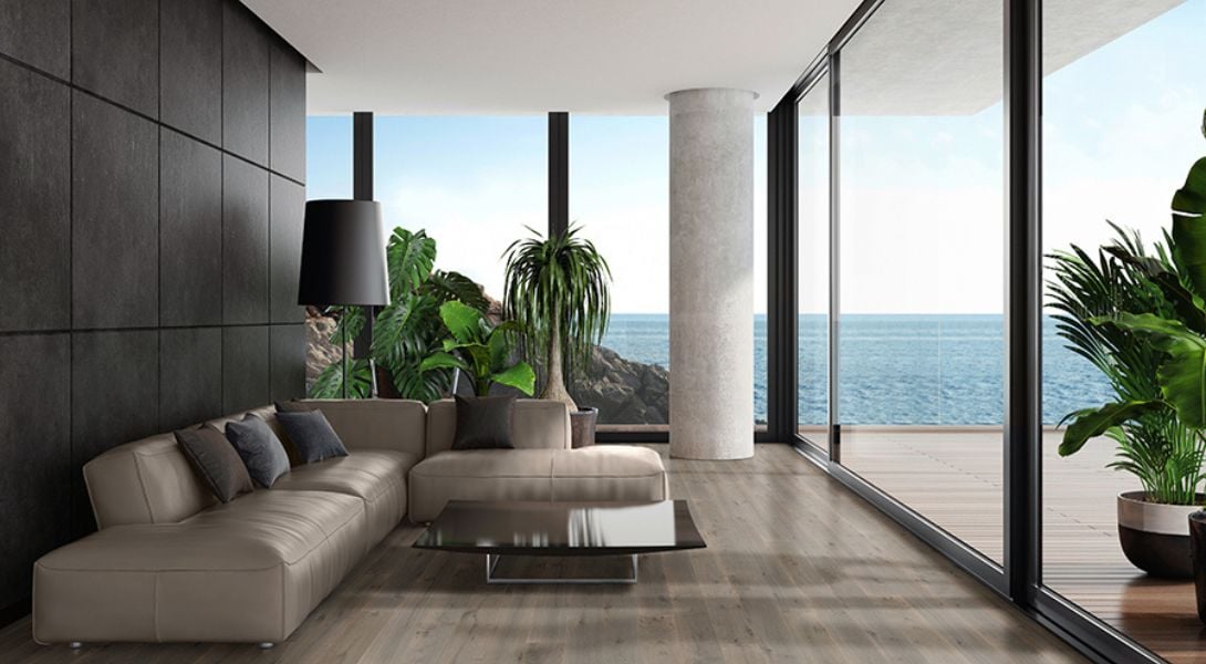 Interior with Timber Flooring overlooking ocean
