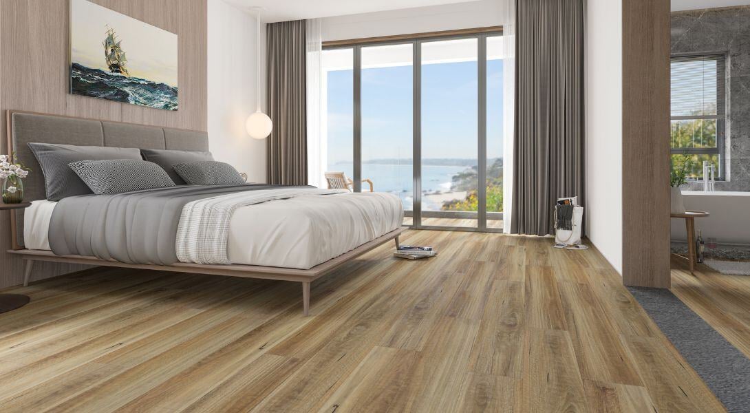 Bedroom with coastal view and Hybrid Flooring