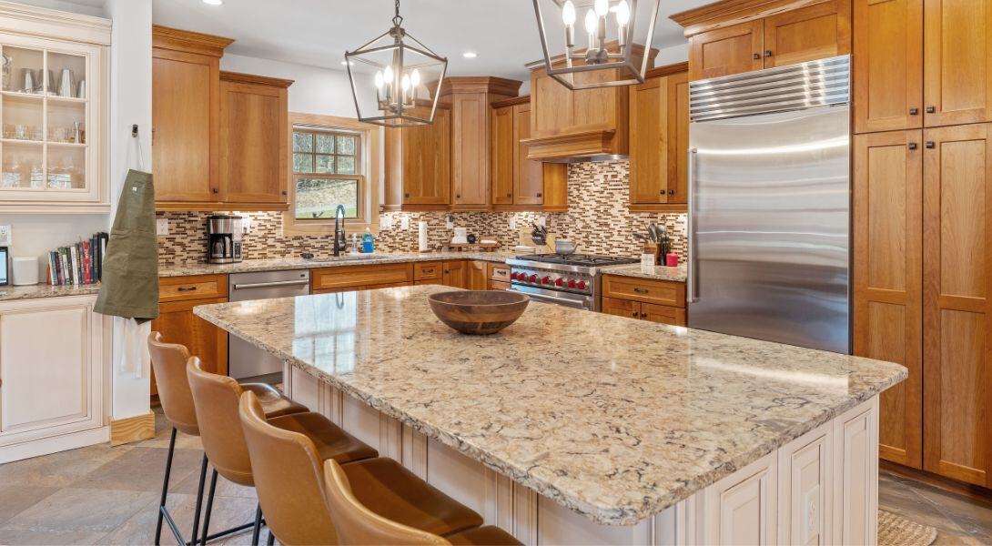 Luxury wood kitchen with granite countertop