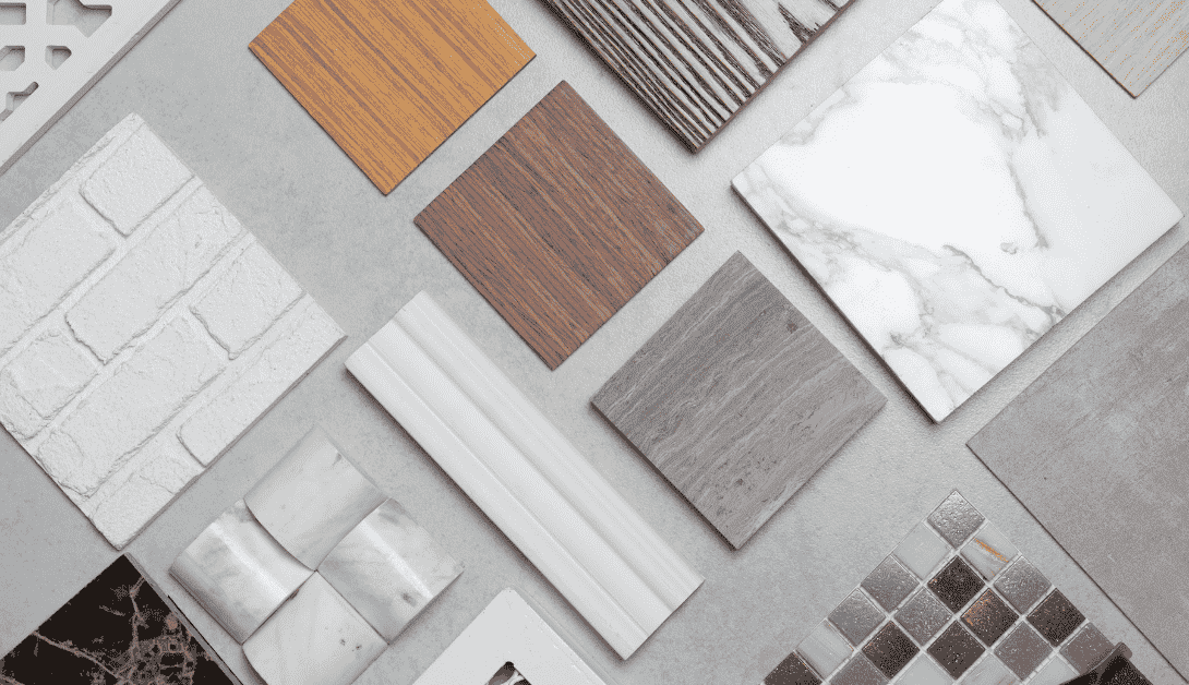 samples of material, wood , on concrete table.Interior design select material for idea.