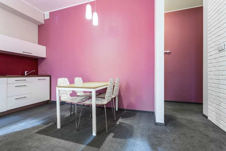 White and rose kitchen in small house