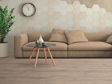 Brown Living room with Vinyl Flooring