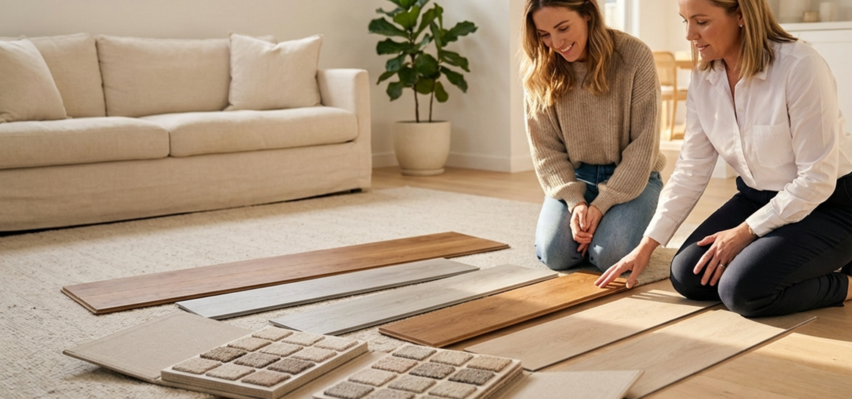 Sales staff helping with hard and soft flooring