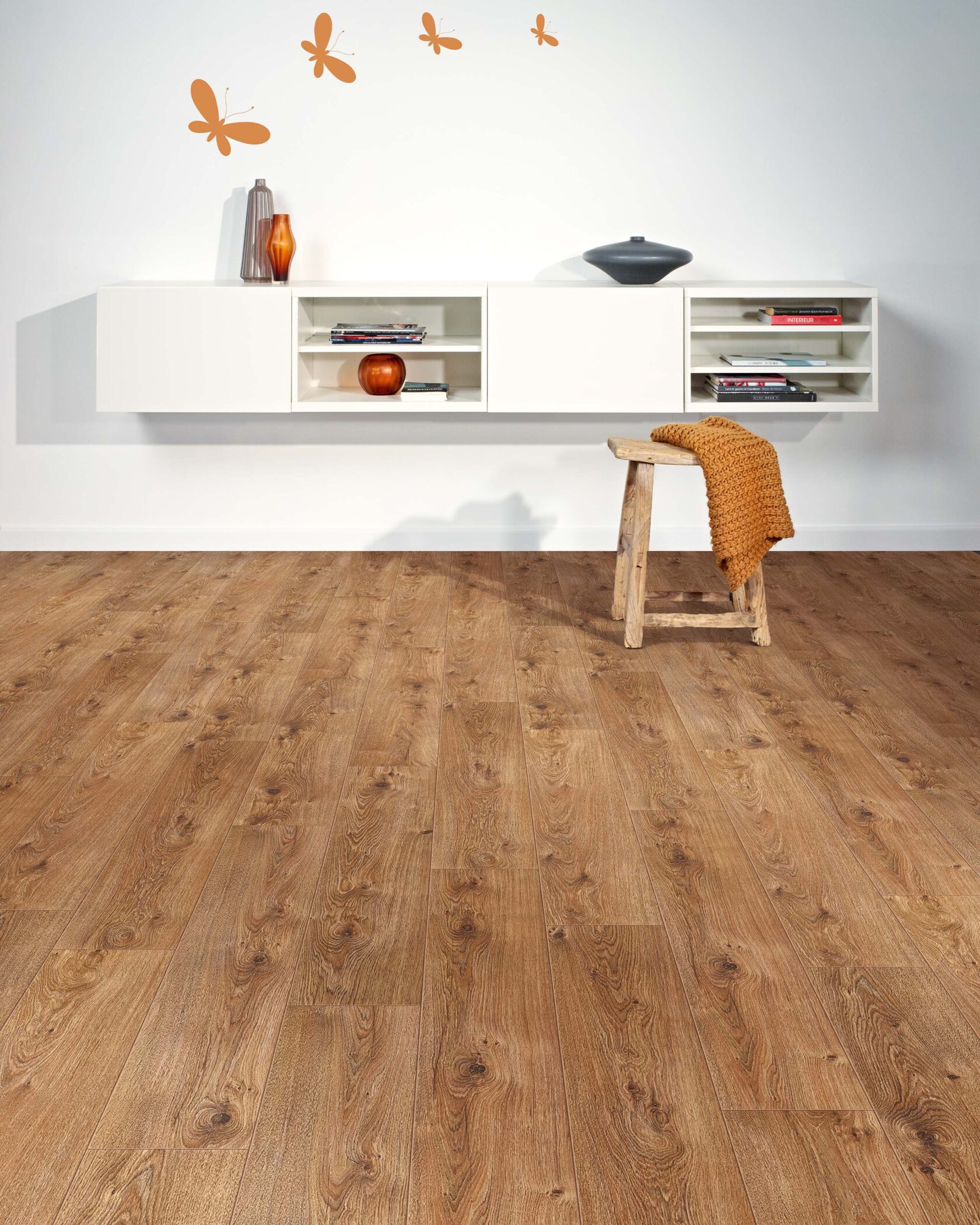 Laminate flooring in open interior