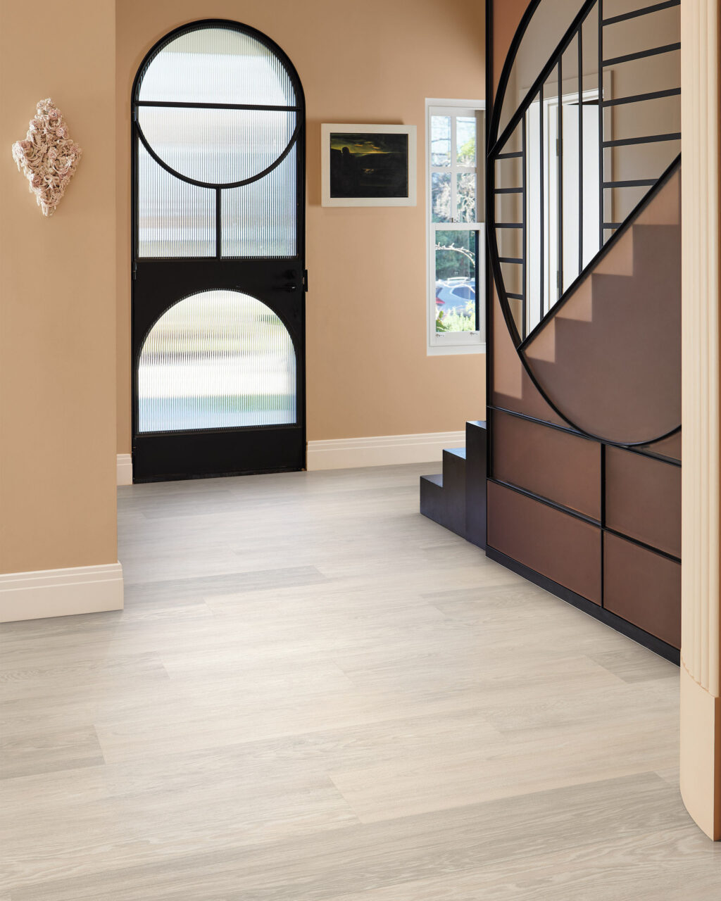 Vinyl Flooring in modern foyer with stairs